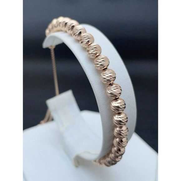 Italian Milor Adjustable Diamond Cut Bead Bracelet Rose 18K Gold Clad Sterling - Picture 2 of 5